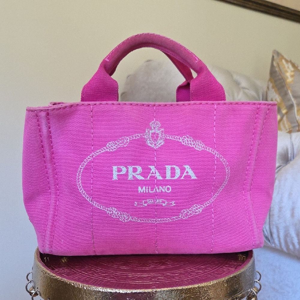 PRADA Signature Canapa Pink Tote Bag - Picture 3 of 17
